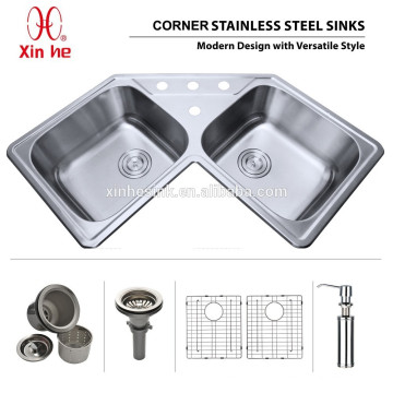 Drop-in cUPC Stainless Steel Topmount Corner Kitchen sink with Double Bowl